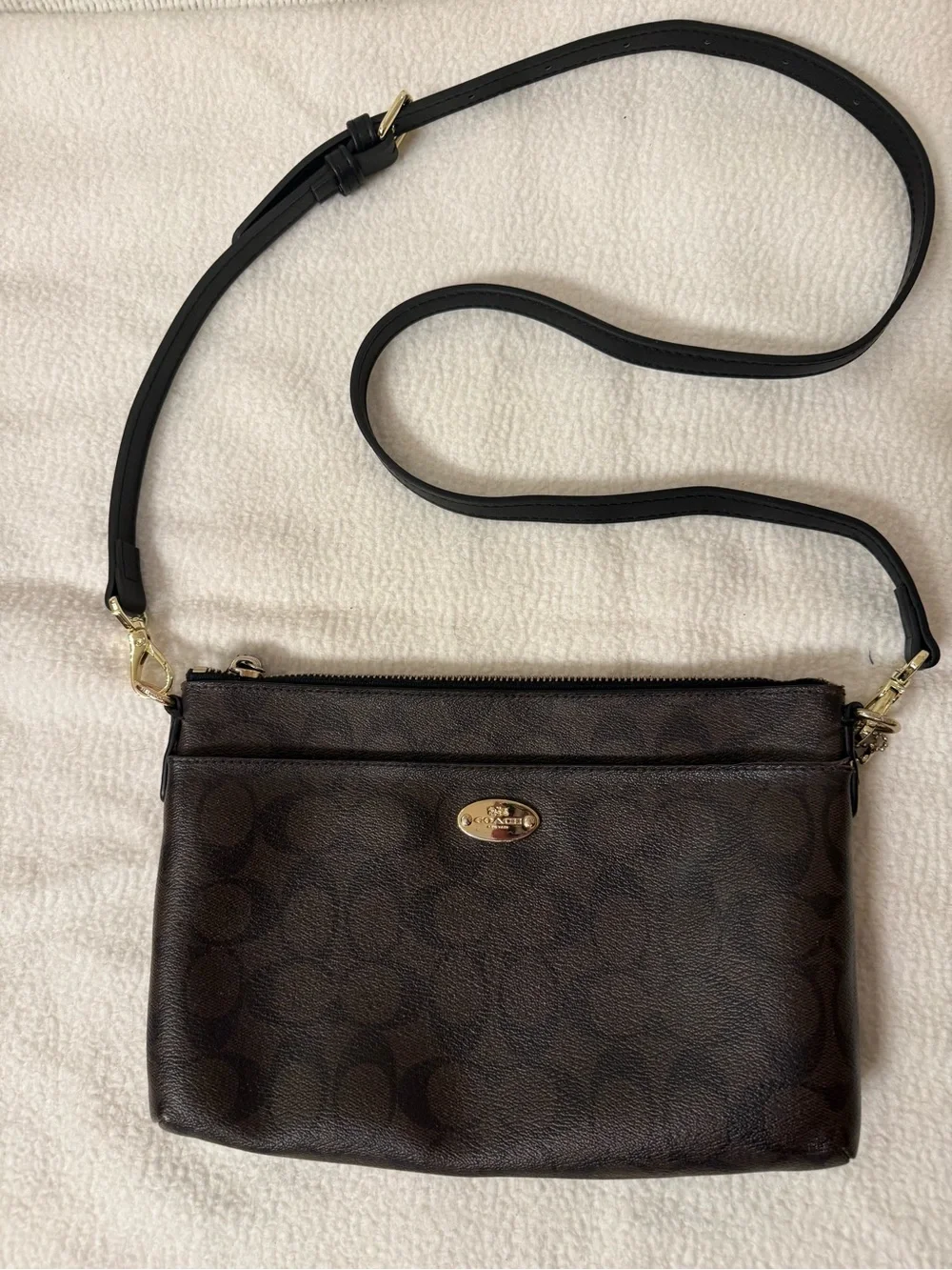 AUTHENTIC Coach Signature Monogram E/W Pop Crossbody Bag - Dark Brown F52657